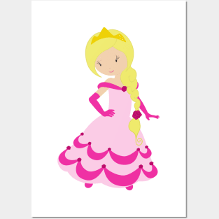 Cute Princess, Blonde Hair, Crown, Pink Dress Posters and Art